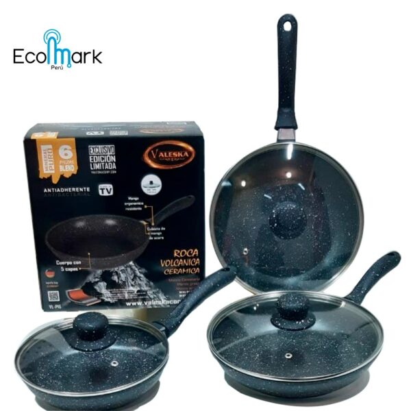 Set de Sartenes VALESKA Roca Volcánica - Negro