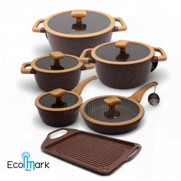 Set de Ollas VALESKA Roca Volcánica 11 Pc Marrón