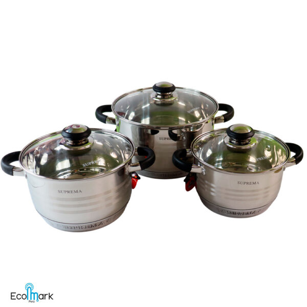 Set de Ollas Acero Inoxidable Suprema 06Pc Negro