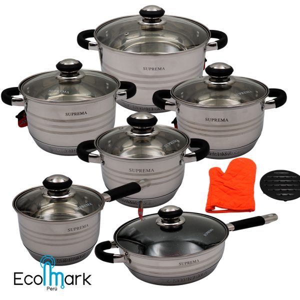 Set de Ollas Acero Inoxidable SUPREMA 12 Pc