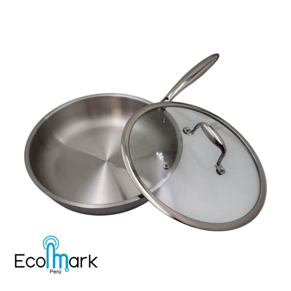 Sartén Frypan Valeska de 28 cm con Tapa de Vidrio - Acero Inoxidable 18/10