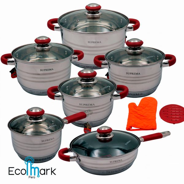 Set de Ollas Acero Inoxidable SUPREMA 12 Piezas