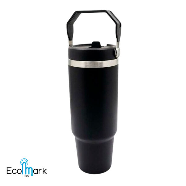 Vaso Térmico Con Asa Acero Inoxidable 900 ml. Negro Mate